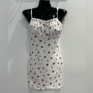 Floral White and Red Midi Dress